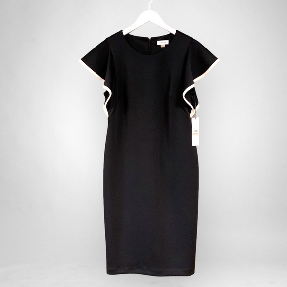 Calvin Klein Black Statement Cap Flutter-Sleeve Sheath Scuba Unlined Dress - Picture 10 of 14